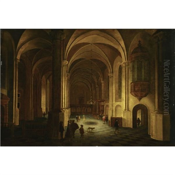 The Interior Of A Church At Night, With Elegant Figures - view 1