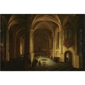 The Interior Of A Church At Night, With Elegant Figures by Anthonie Delorme