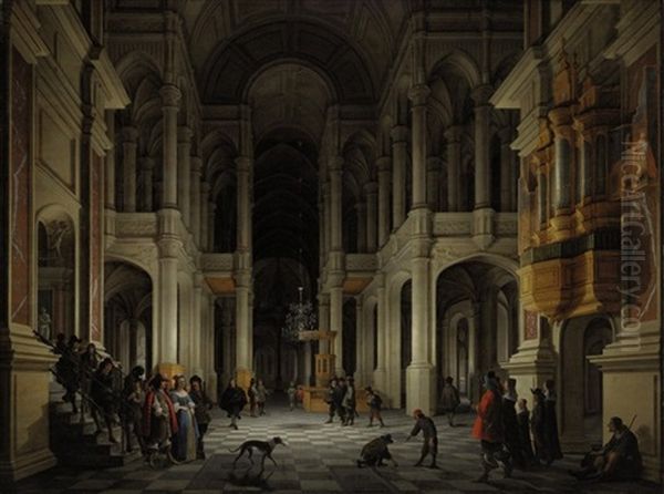 The Interior Of A Renaissance-style Church At Night With An Elegant Couple Making An Entrance - view 1