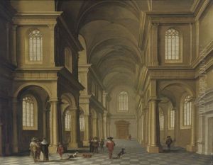 A Classical Church Interior With Elegant Figures by Anthonie Delorme