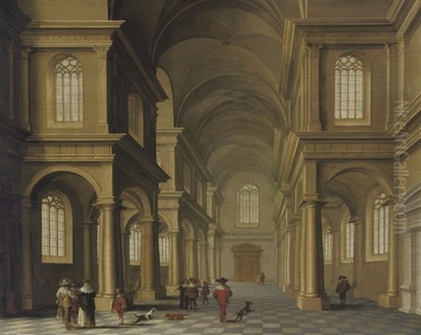 A Church Interior With Figures by Anthonie Delorme