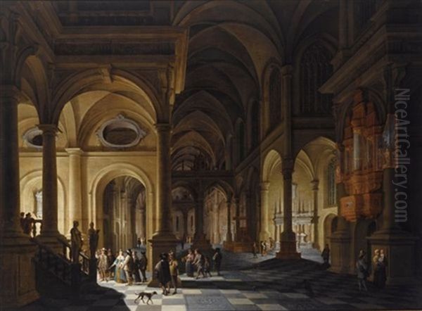 An Interior Of A Church By Night With Elegant Figures - view 1