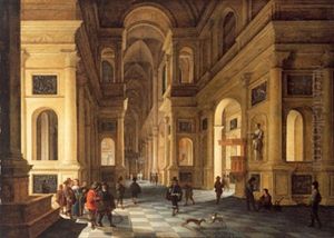 Inneres Einer Kirche Mit Vielen Figuren by Anthonie Delorme