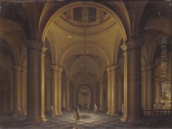 Elegant Figures In A Nocturnal Church Interior - view 1
