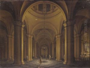 Elegant Figures In A Nocturnal Church Interior