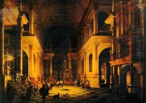 The Interior Of A Renaissance Cathedral By Candlelight With The Entrance Of A Dignitary And His Entourage (in Collab. W/anthonie Palamedesz)