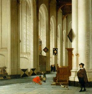 The Interior Of The Grote Kerk, Rotterdam, With Figures And A Dog by Anthonie Delorme
