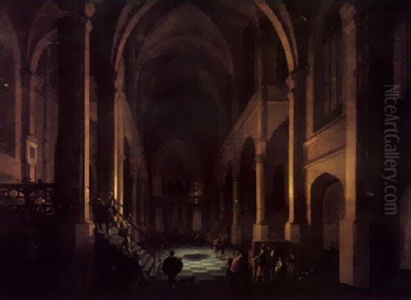 A Capriccio Of A Classical Church Interior At Night - view 1