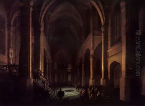 A Capriccio Of A Classical Church Interior At Night by Anthonie Delorme