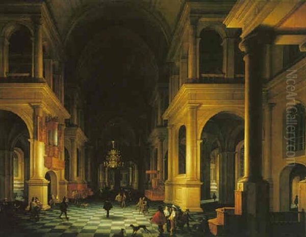 A Capriccio Of A Classical Church Interior By Night - view 1