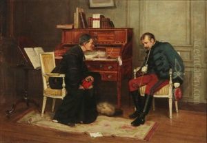 Bishop Issuing A Reprimand To A French Military Officer by Charles Edouard Edmond Delort