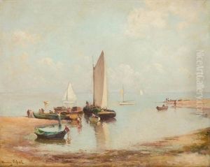 Anlegende Boote Am Strand by Hermann Delpech