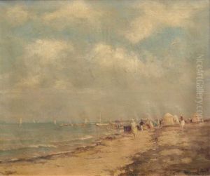 Belebte Strandszene Bei Arcachon by Hermann Delpech