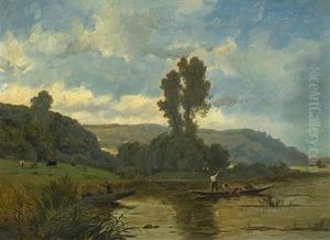 Flusslandschaft Mit Fischern Flusslandschaft Mit Fischern