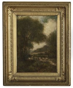 Troupeau De Moutons Traversant Un Pont by Hippolyte Camille Delpy