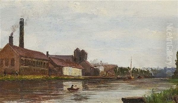 River Landscape With Industrial Plant - view 1