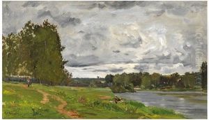 Paysage A La Riviere Et Lavandieres Paysage A La Riviere Et Lavandieres