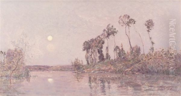 A Wooded River Landscape At Dusk - view 1