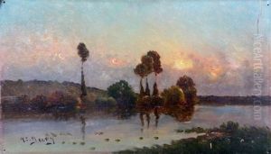 Bord De Riviere Au Soleil Couchant by Hippolyte Camille Delpy