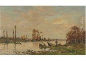 River Scene With Washerwomen by Hippolyte Camille Delpy