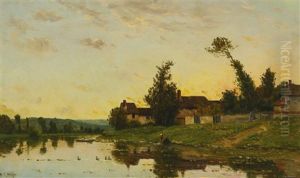 Washerwoman On The Banks Of The River by Hippolyte Camille Delpy