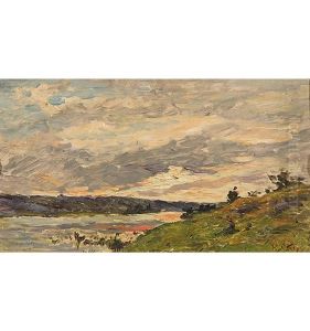 Flusslandschaft Bei Heraufziehendem Gewitter by Hippolyte Camille Delpy