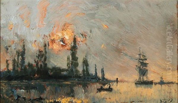 Harbor Scene At Dusk - view 1