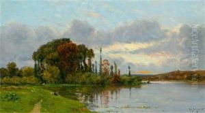 A River Landscape With Washerwoman A River Landscape With Washerwoman