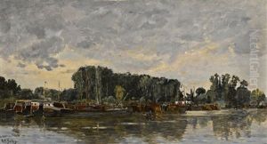 Barges On A River