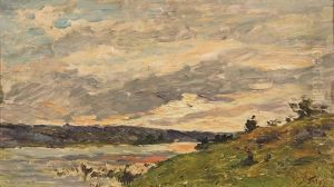 Flusslandschaft Bei Heraufziehendem Gewitter by Hippolyte Camille Delpy