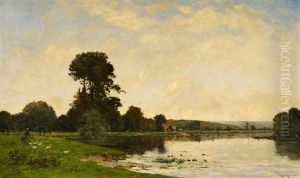 Les Oies Au Bord De La Riviere