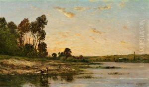 Kleine Flusslandschaft Im Abendrot by Hippolyte Camille Delpy