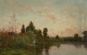 Cabane Au Bord D'une Riviere by Hippolyte Camille Delpy