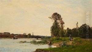 Riverbank With Washerwomen by Hippolyte Camille Delpy
