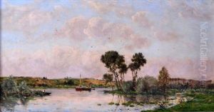 Bord De Riviere Animee by Hippolyte Camille Delpy
