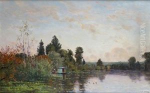 Pecheurs En Bord De Riviere by Hippolyte Camille Delpy