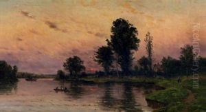 Bord De Riviere Anime Au Crepuscule by Hippolyte Camille Delpy