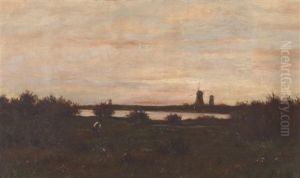 Abendstimmung Am Fluss by Hippolyte Camille Delpy