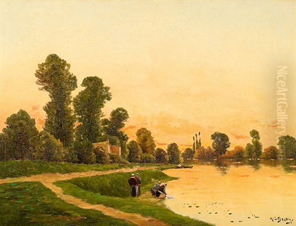 Flusslandschaft In Romantischer Abendstimmung - view 1