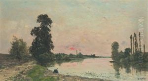 Flodlandskap I Solnedgang Med Tvatterska by Hippolyte Camille Delpy
