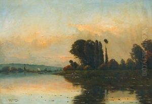 Abendliche Flusspartie Mit Fischerboot Und Dampfschiff