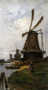 Moulins En Hollande by Hippolyte Camille Delpy