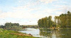 Flusslandschaft Mit Pappeln