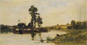 Les Chalands Sur La Seine by Hippolyte Camille Delpy