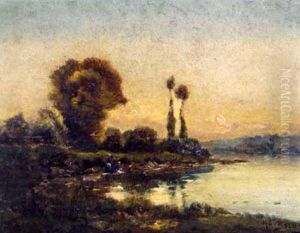 Riviere Au Soleil Couchant by Hippolyte Camille Delpy
