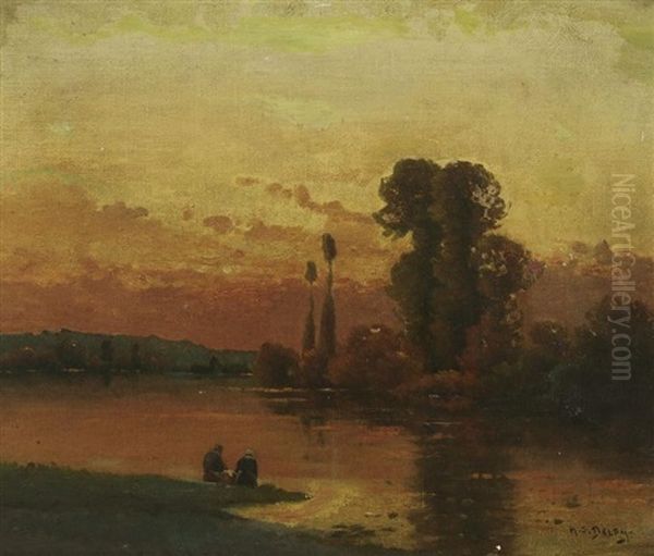 Wascherinnen Im Abendrot Am Flusufer - view 1