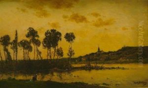Bords De Riviere Au Soleil Couchant