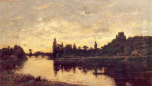 Figures In A Boat On A River With A Town Beyond Figures In A Boat On A River With A Town Beyond