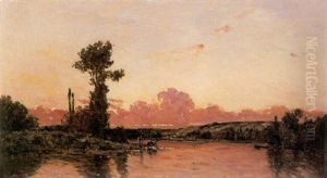 The Washerwoman And A Boatman At Sunset