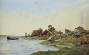 Le Hameau En Bord De Riviere by Hippolyte Camille Delpy